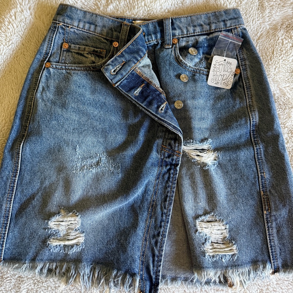 Free People Parker Distressed Denim Skirt